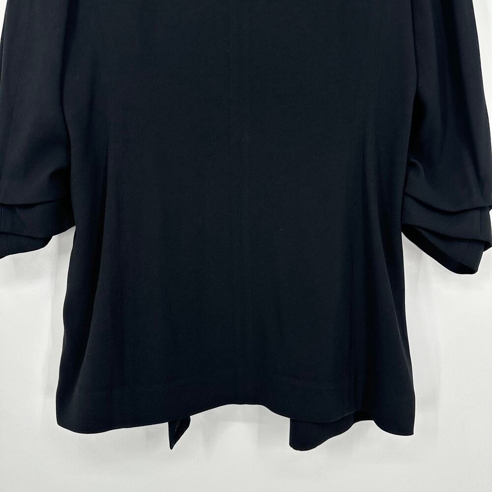 Aritzia Babaton Power Hip Blazer Open Front Ruched 3/4 Sleeve Jacket Crepe Black - Picture 11 of 15